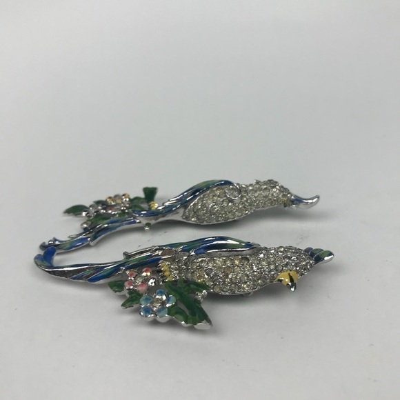 Vtg Coro Duette Calopsitta Enamel Crystal Fur Clip - Picture 6 of 10